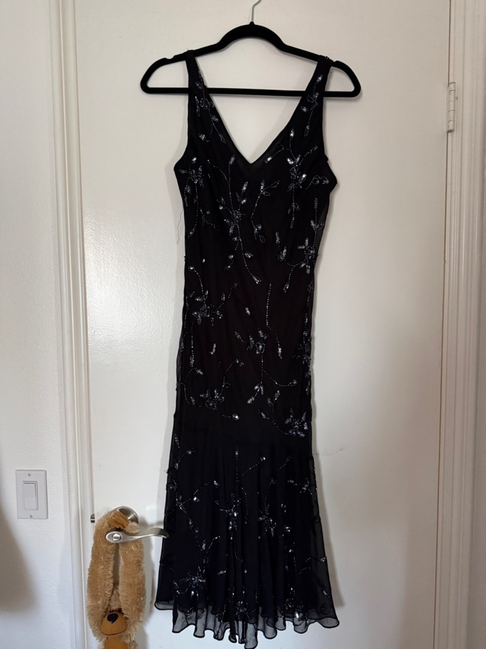 J Kara Black Beaded V-Neck Maxi Dress